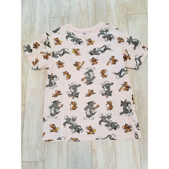 Tom and Jerry‎ M Pink Cartoon Characters T-Shirt SS Cotton Round Neck - Picture 1 of 7